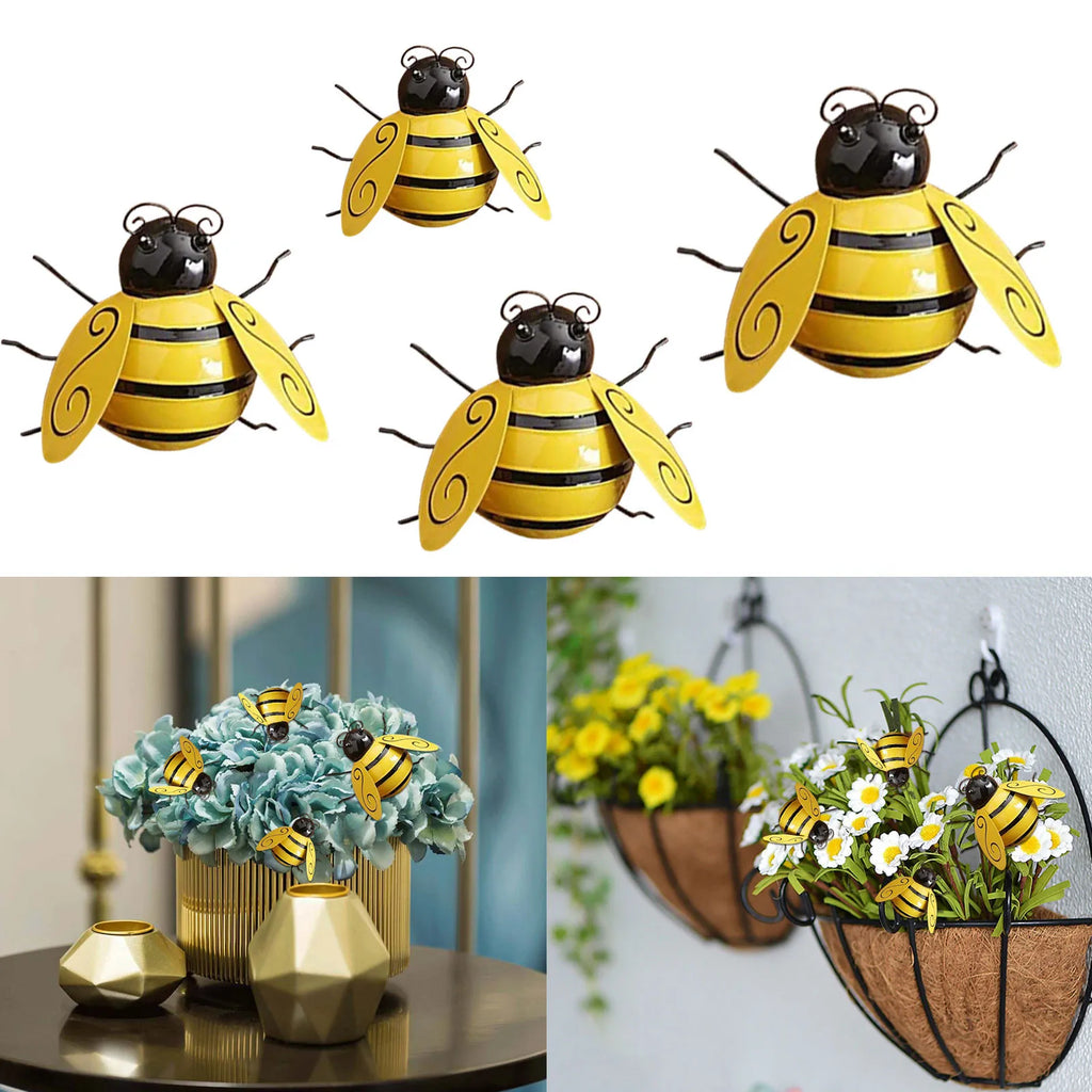 Bumble Bee Garden Sculptures – 4 Pc Outdoor Patio Yard Decor Garden Sculpture Set Qme As show One Size