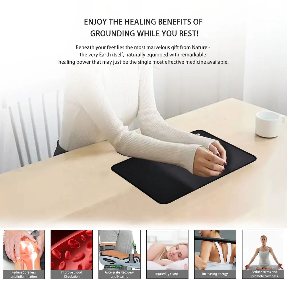 Grounding Mouse Pad Mat – Conductive Vegan Leather & 15ft Cord Earthing Grounding Mat Qst