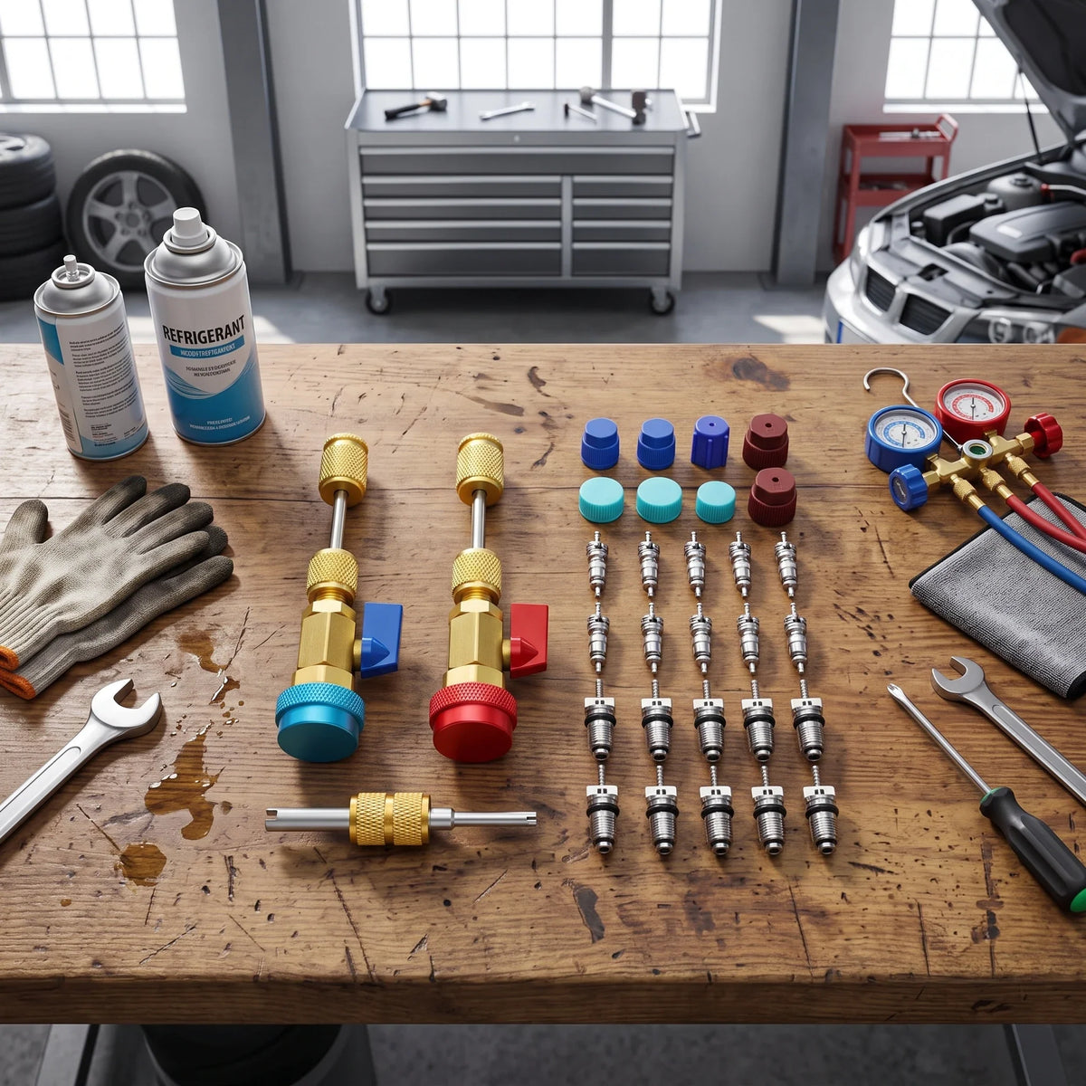 R134A Valve Core Removal Tool Set – 31-Piece AC Service Kit AC Valve Core Tool Set Qme