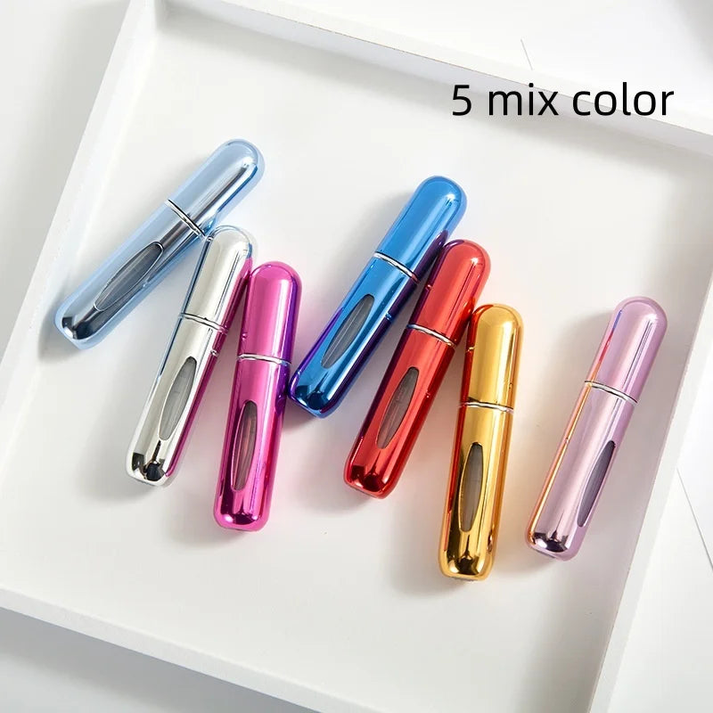 Mini Travel Perfume Bottle 5ml – Refillable Bottom-Fill Spray Perfume Travel Atomizer Qme 5 mix color Metal 5ml