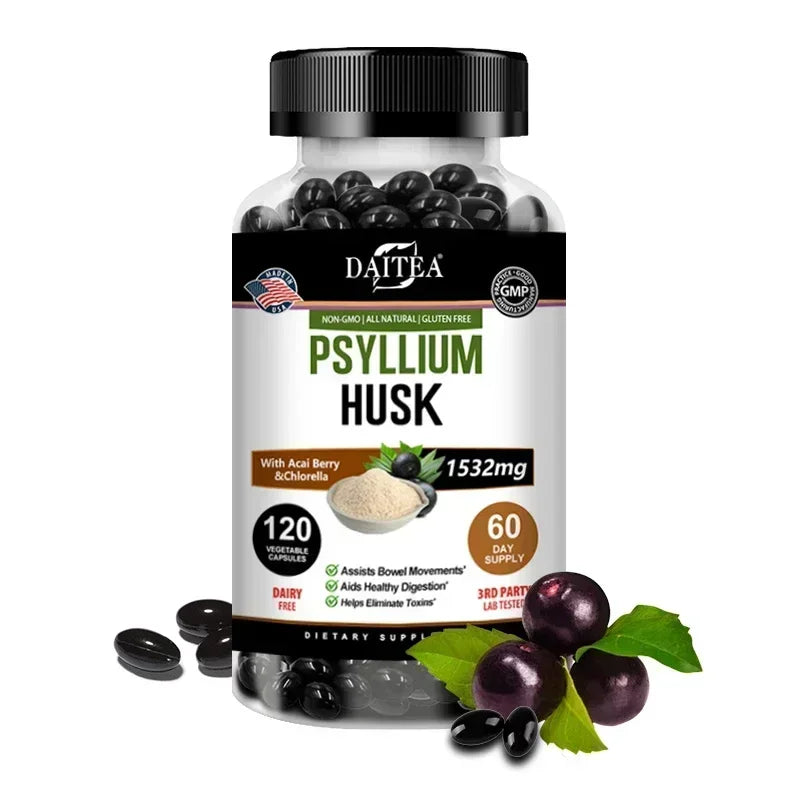 Psyllium Husk Capsules – Non-GMO, Gluten-Free Natural Fiber Fiber Supplement Qst 120 count-1 bottle