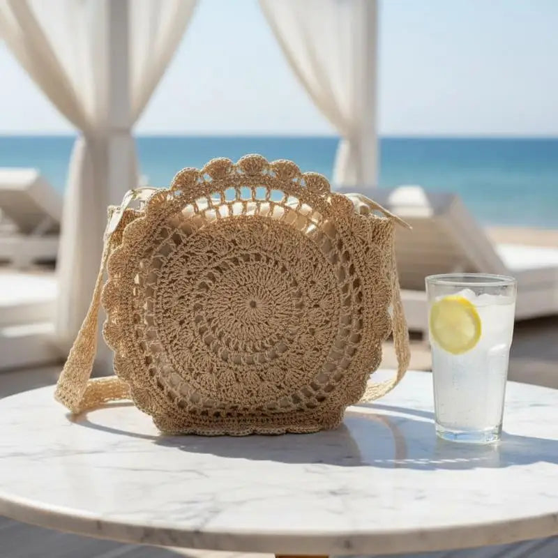 Round Woven Straw Tote Bag – Handmade Women's Beach Bag Woven Tote Bag Qst