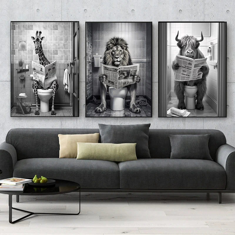 Funny Animal Toilet Canvas Wall Art – Bathroom Humor Poster Canvas Wall Art Qst