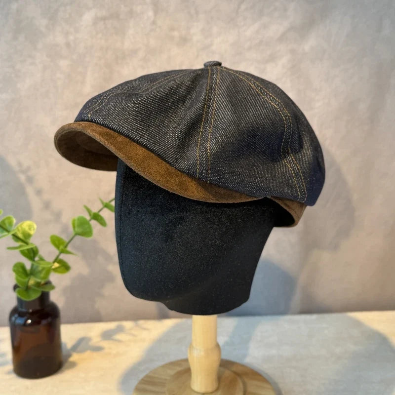 Washed Distressed Denim Patchwork Beret Painter Hat Painter Beret Hat Qme
