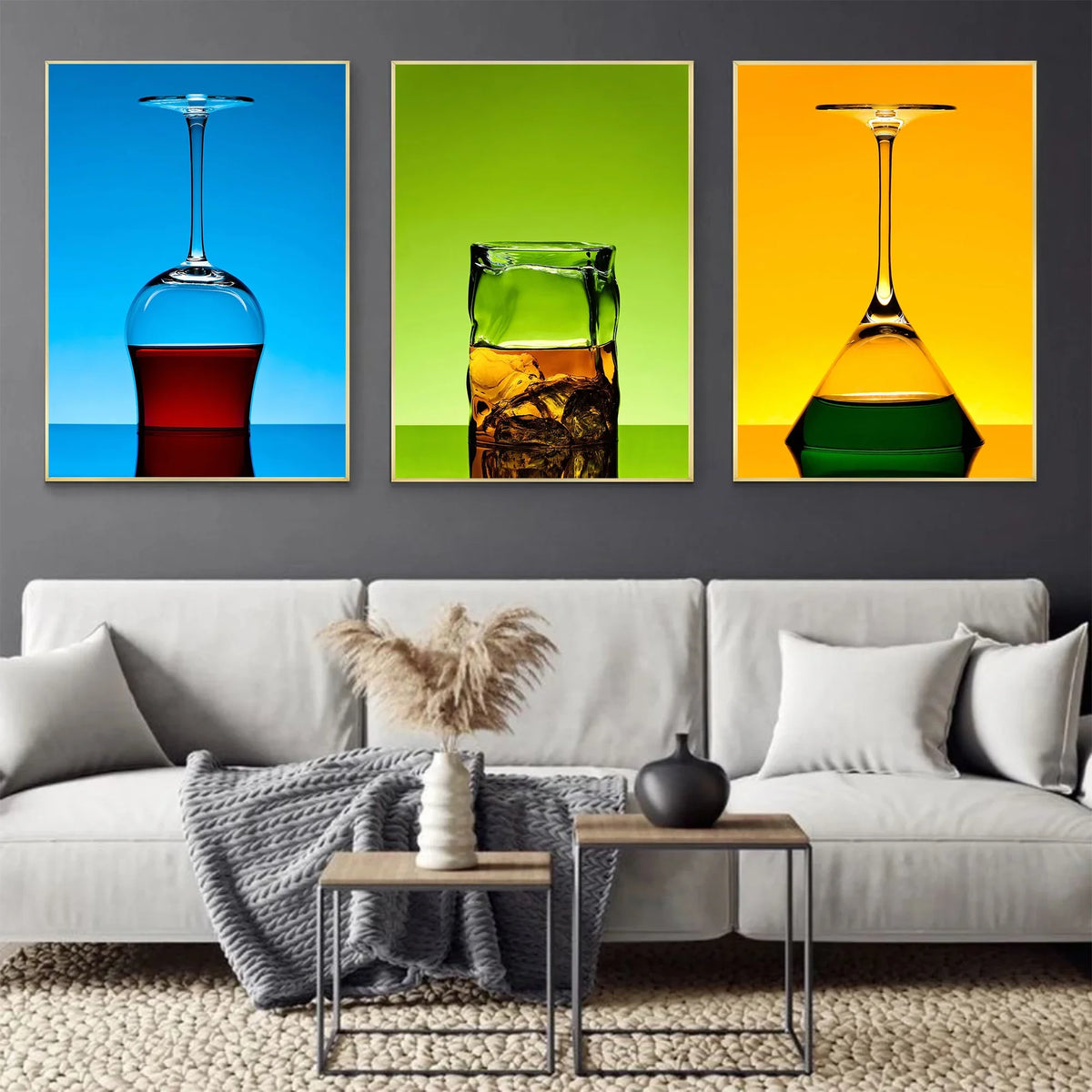 Modern Minimalist Wine & Cocktail Glass Canvas Wall Art Print Canvas Wall Art Qst