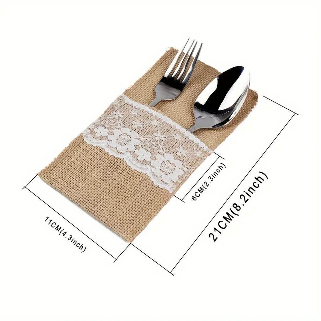 Burlap Lace Cutlery Bags Napkin Holder – Wedding & Party Napkin Cutlery Holder Qme
