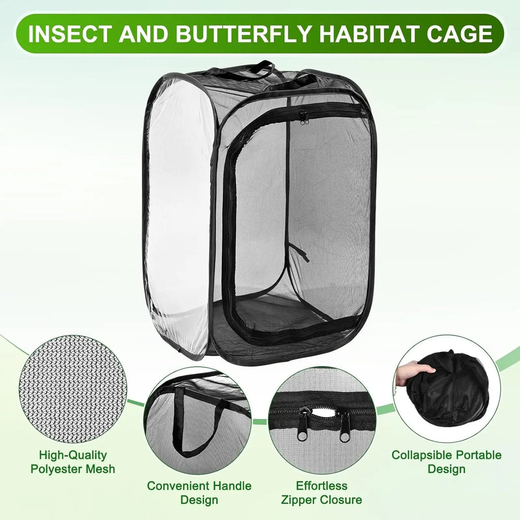 Foldable Butterfly & Ladybug Net Cage 16x16x24in Zipper Enclosure Insect Net Enclosure Qme