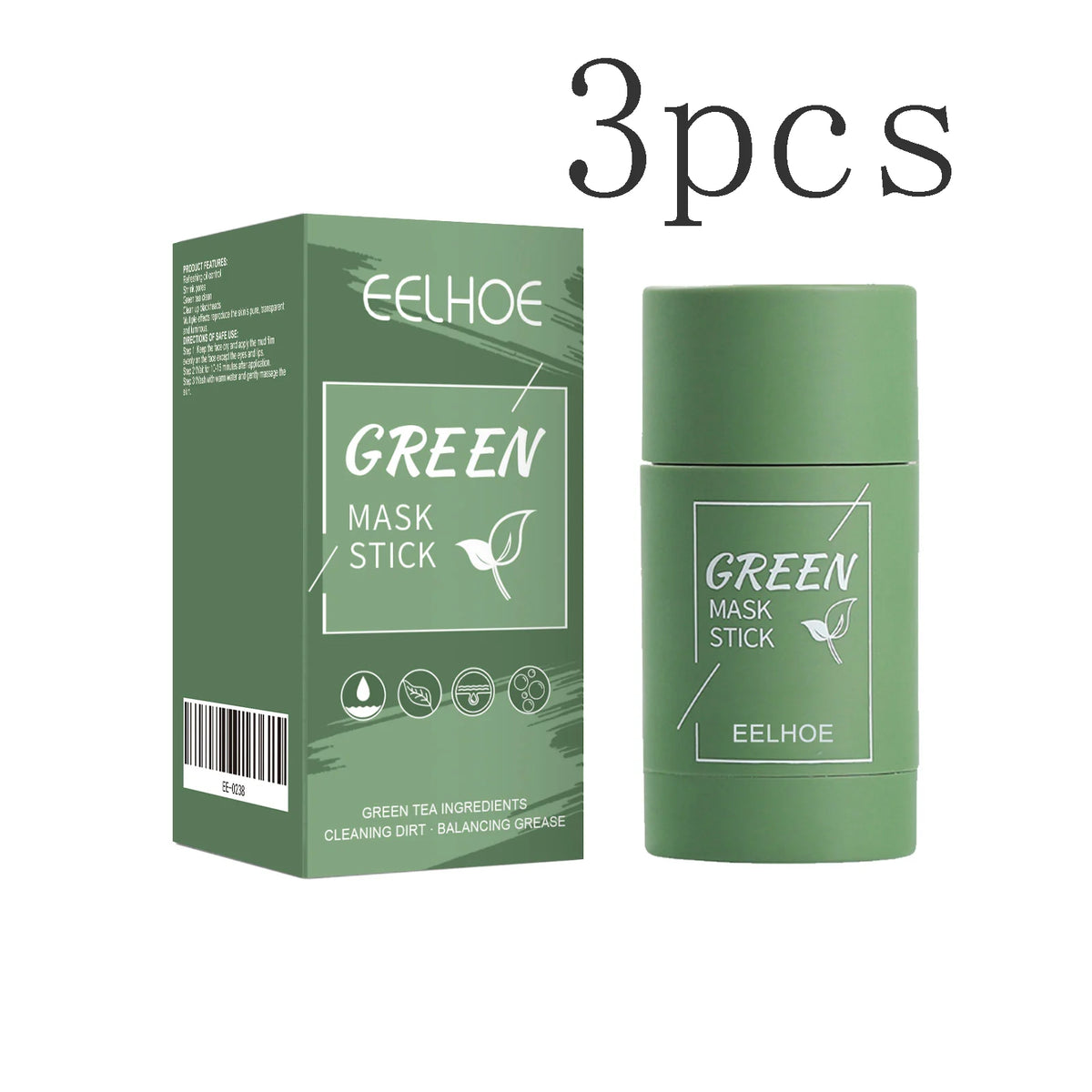Green Tea Solid Mask Stick – Clay Mask for Pores & Hydration Clay Face Mask Qst 3pcs
