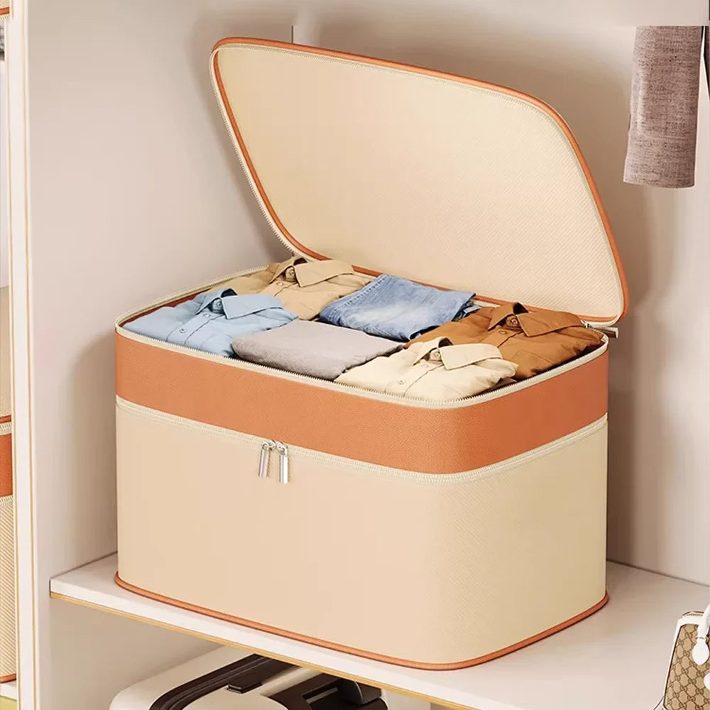 Double-Layer PU Storage Box – Large Clothes & Quilt Organizer Wardrobe Storage Box Qme