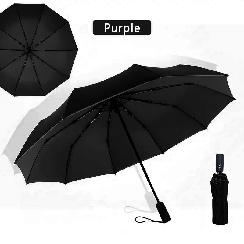Windproof Double Layer Auto Folding Umbrella – Sun & Rain Windproof Folding Umbrella Qst black 10K Iron