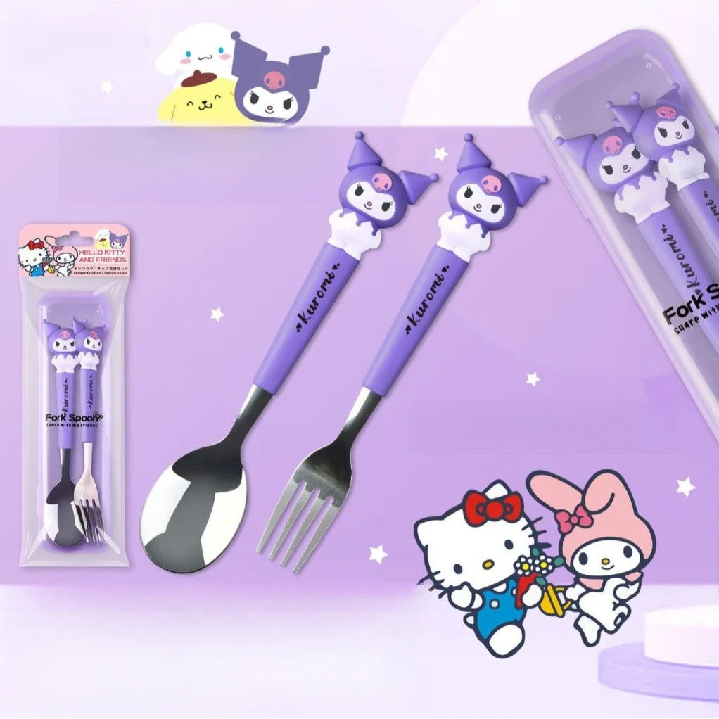 Hello Kitty Kuromi 304 Stainless Steel Portable Cutlery Set Portable Cutlery Set Qme 3