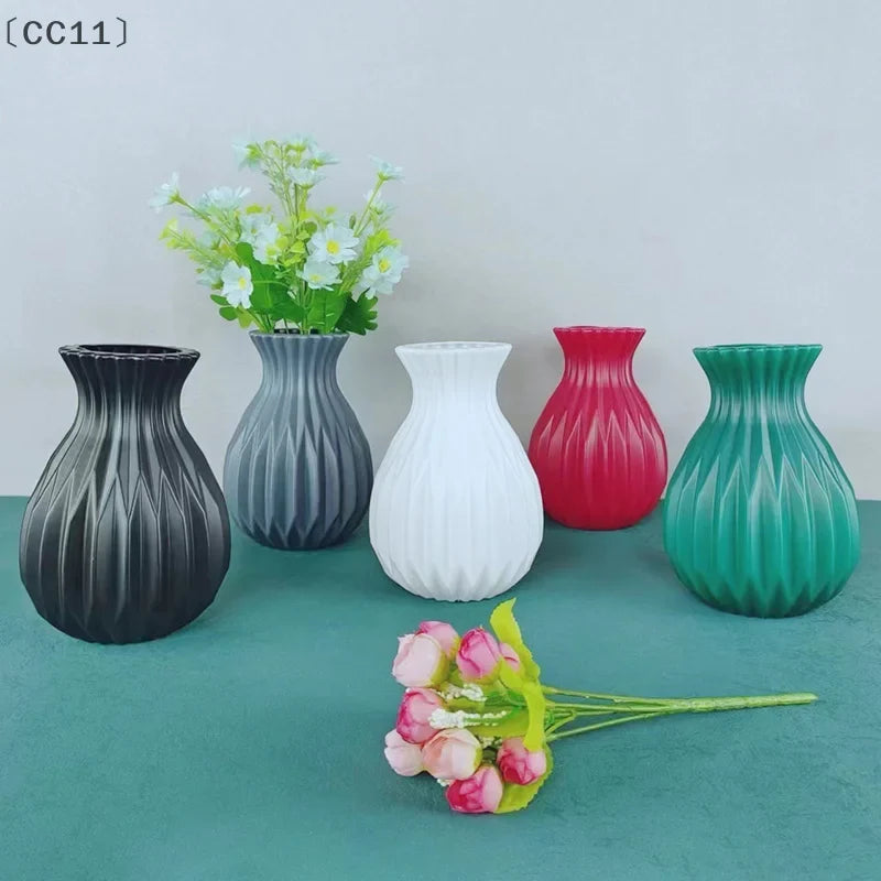 Nordic Ceramic-Look Plastic Flower Vase | Living Room Decor Decorative Vase Qme
