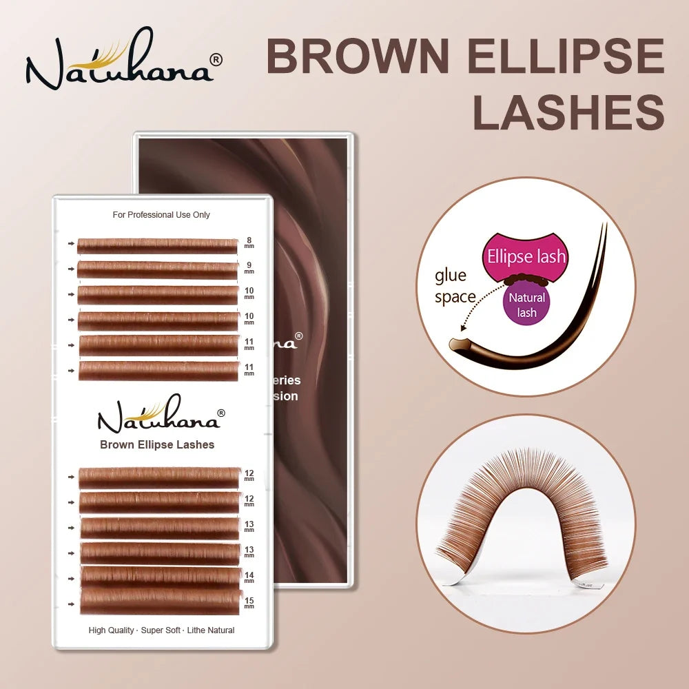 NATUHANA Brown Flat Ellipse Eyelash Extensions | Matte Finish False Eyelash Extensions Qme