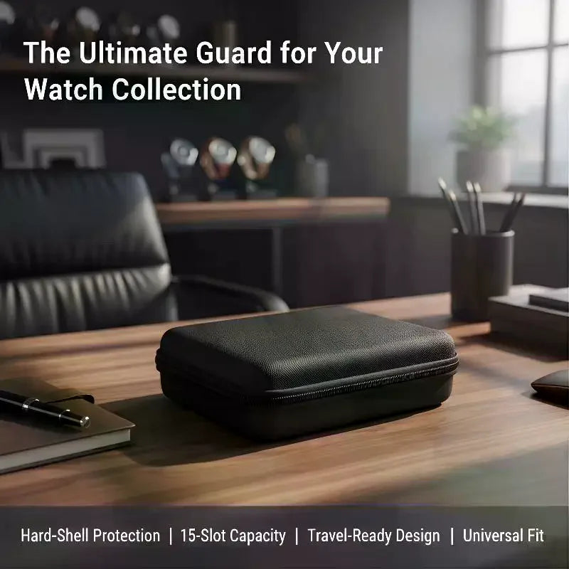 Hard-Shell 15-Slot Watch Storage Organizer Box | Leather Case Watch Storage Case Qme