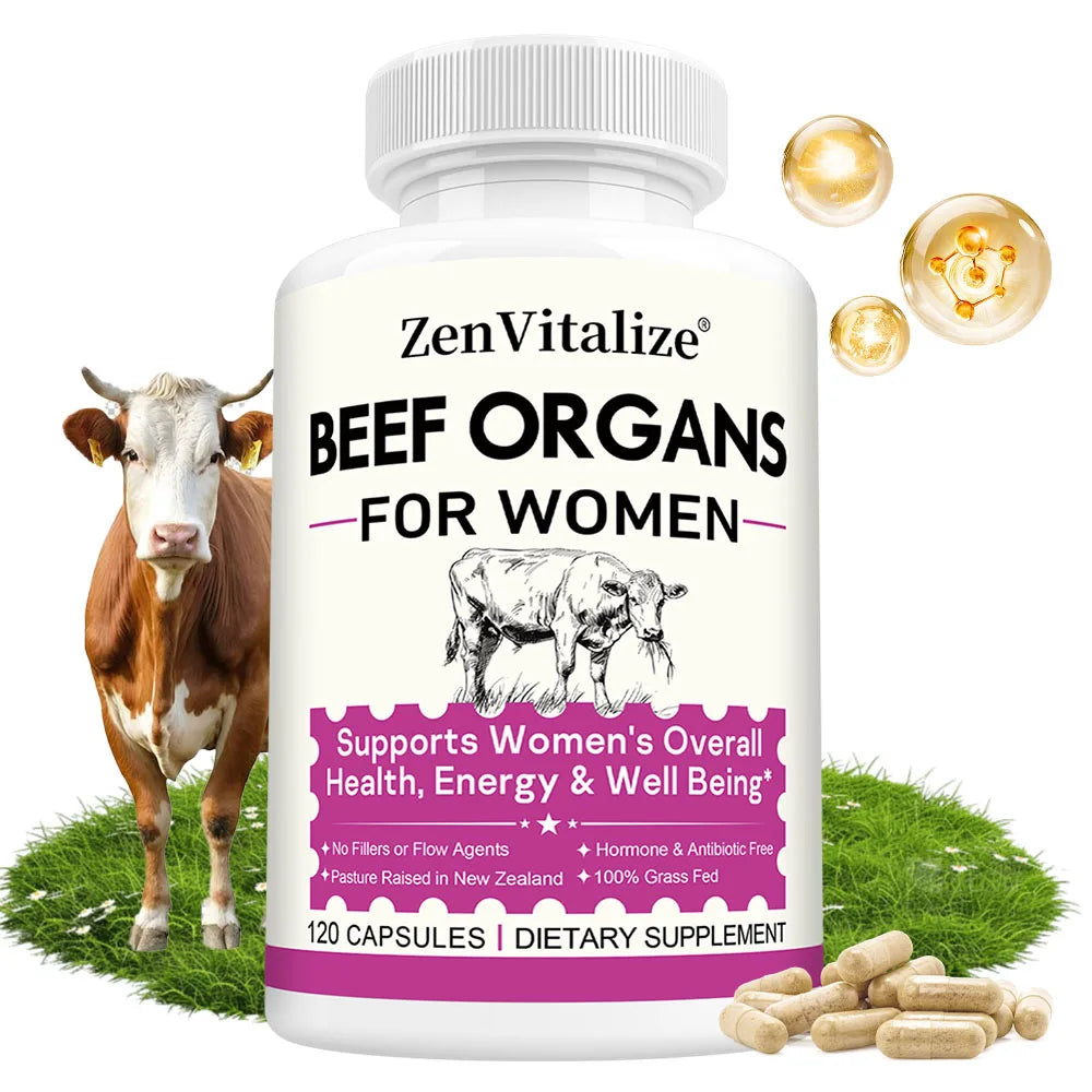 ZENVITALIZE Grass-Fed Beef Liver Capsules for Women 120ct Organ Supplement Capsules Qst
