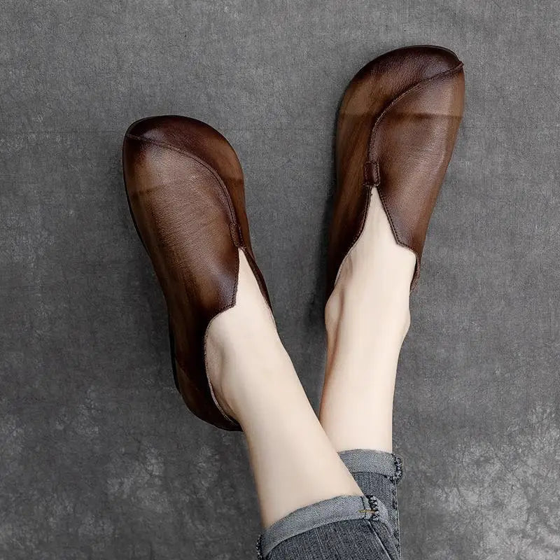 Women's Leather Slip-On Flat Moccasins – Casual Ballerina Shoes Women's Flat Shoes Qst Brown 1 CN 41 CN