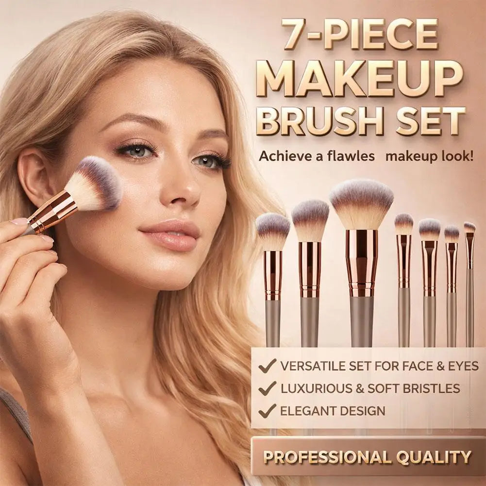 Qme 7-Piece Foundation & Powder Makeup Brush Set for Women Makeup Brush Set Qme