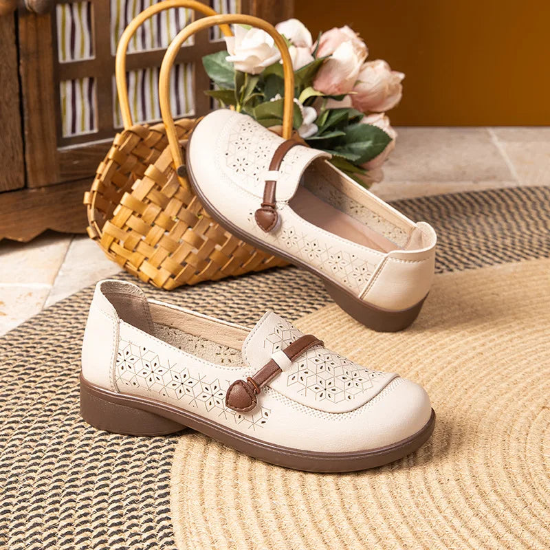 Women's Slip-On Leather Flat Loafers – Casual Moccasin Shoes Women's Flat Loafers Qst
