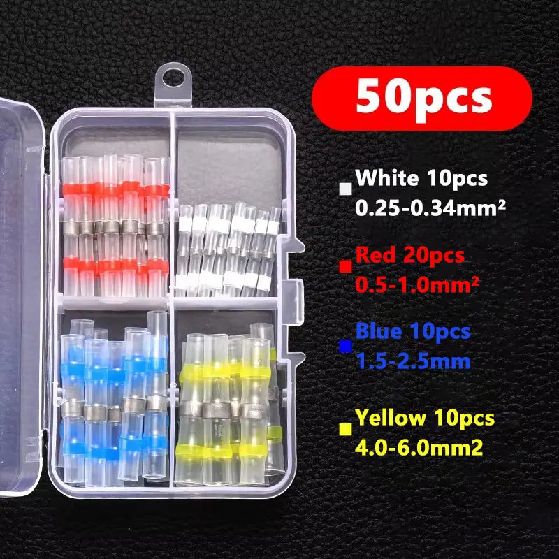 Solder Seal Wire Connectors – Heat Shrink Butt Crimp Terminal Kit Wire Connector Kit Qst 50pcs