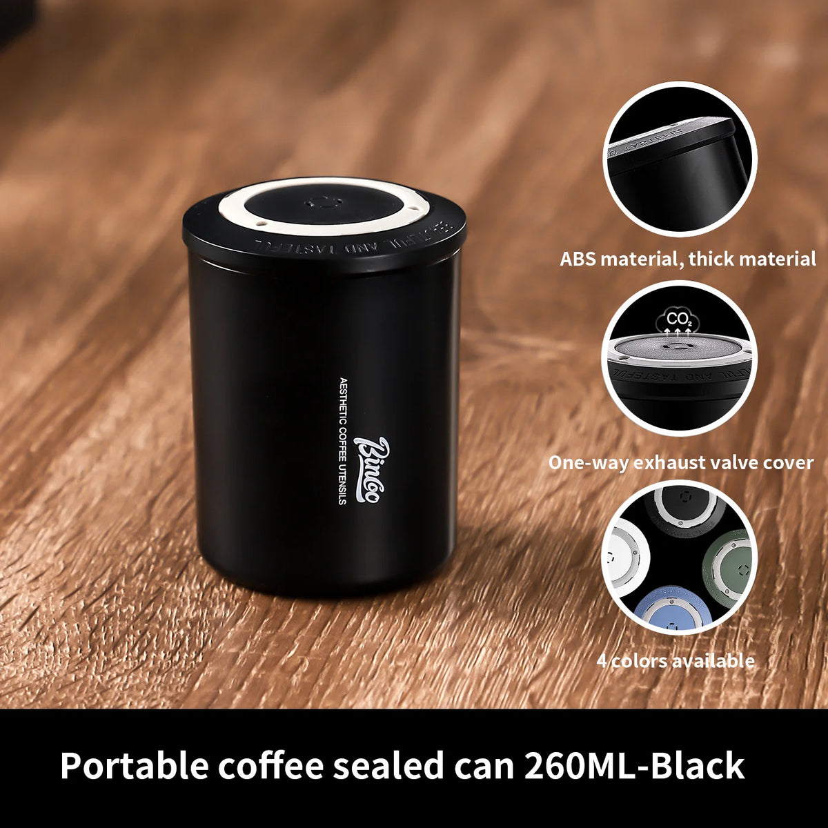 Bincoo Mini Airtight Coffee Bean Storage Jar – Travel Tin Coffee Storage Jar Qst Black-260ML