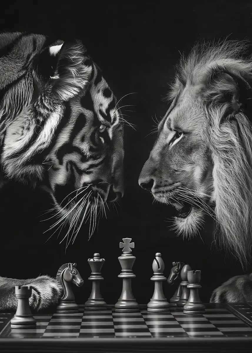 Wild Animals Chess Canvas Wall Art Poster – Tiger Lion Bear Canvas Wall Art Qst xx-6 20x30cm Unframed