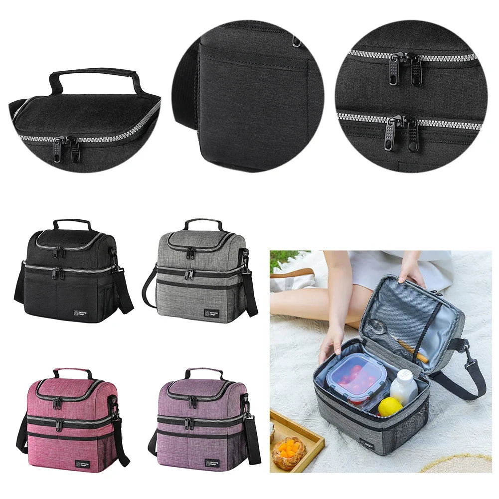 Double Deck Insulated Lunch Bag | Thermal Picnic Bag for Work Insulated Lunch Bag Qme