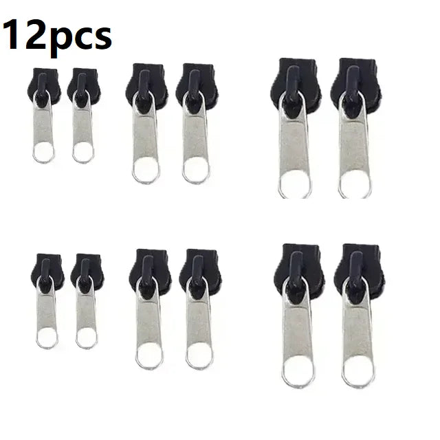 Universal Zipper Repair Kit – 3-Size Replacement Zip Sliders Zipper Repair Kit Qst Silver Handle 12pcs