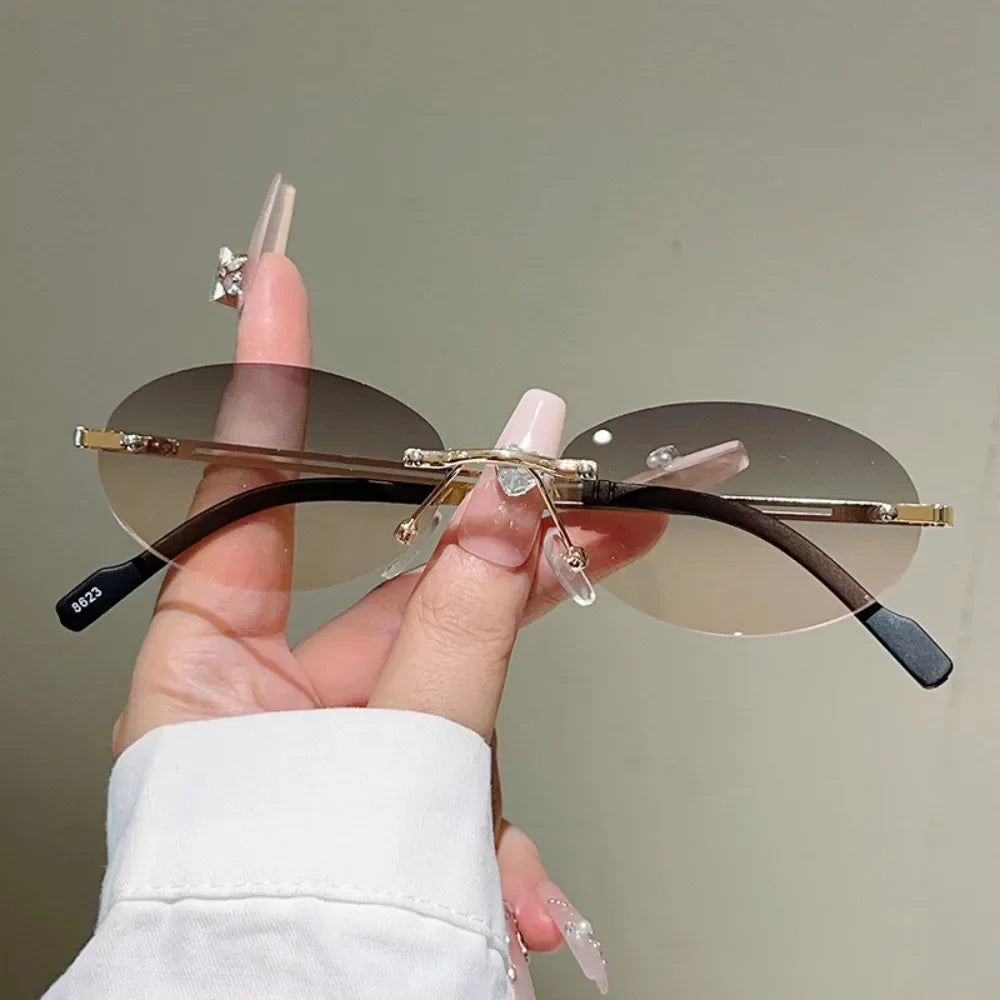 Vintage Frameless Oval Sunglasses – Metal Rimless Gradient Rimless Sunglasses Qme Style 3 WHITE