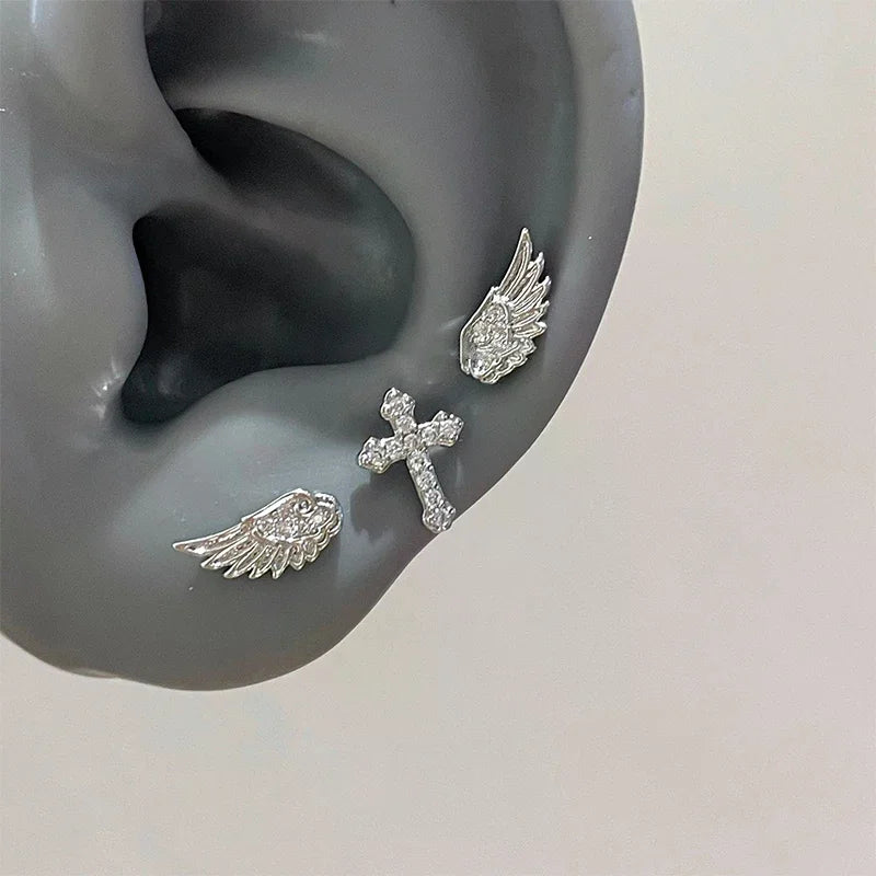Vintage Angel Wings Stud Earrings – Punk Metal Studs for Women Stud Earrings Qme