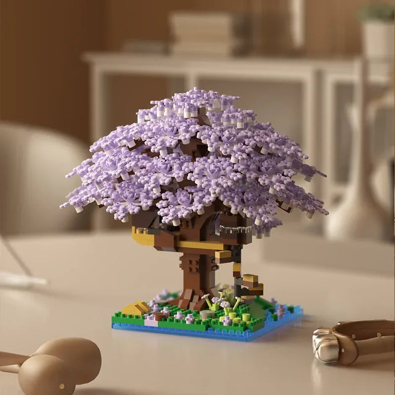 DIY Cherry Blossom Tree House Train Building Block Set DIY Building Block Set Qme