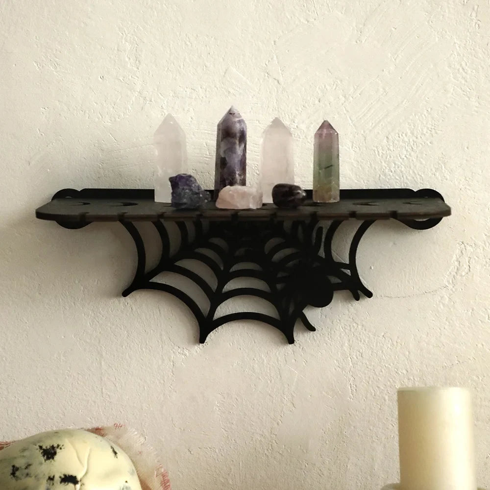 Gothic Wooden Spider Web Wall Shelf – Storage Rack, 3 Colors Gothic Wall Shelf Qme