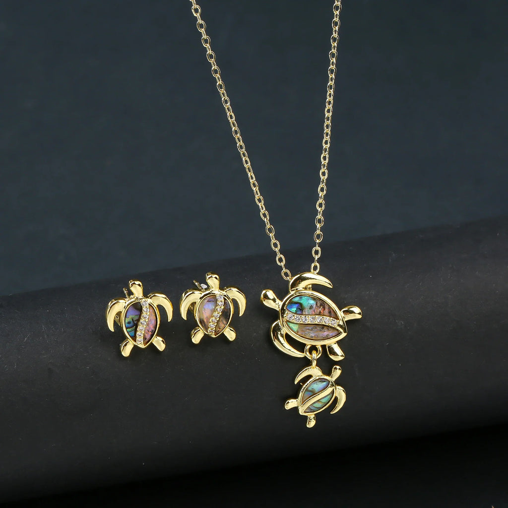 Sea Turtle Crystal Necklace & Earrings Set for Women Crystal Jewelry Set Qme Jewelry Set 2
