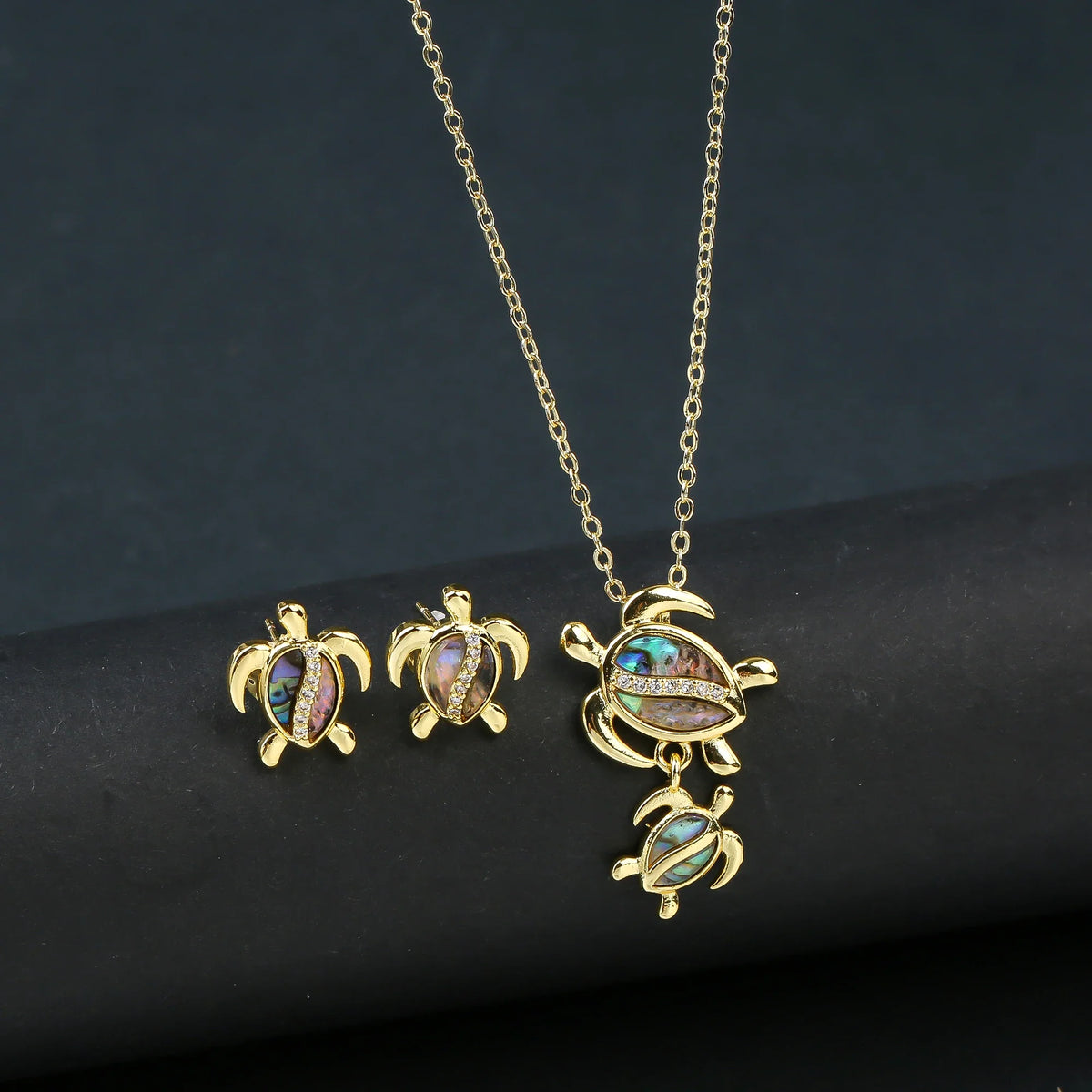 Sea Turtle Crystal Necklace & Earrings Set for Women Crystal Jewelry Set Qme Jewelry Set 2