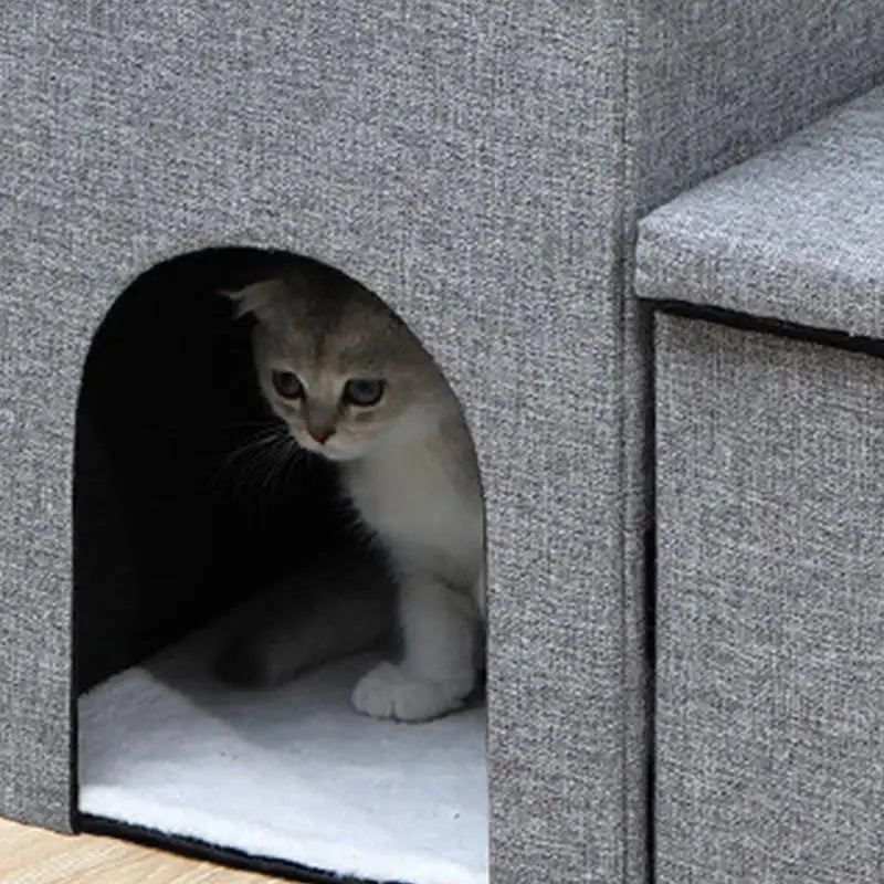 Foldable Pet Stairs with Storage Box – Cat & Dog Step Ladder Foldable Pet Stairs Qme