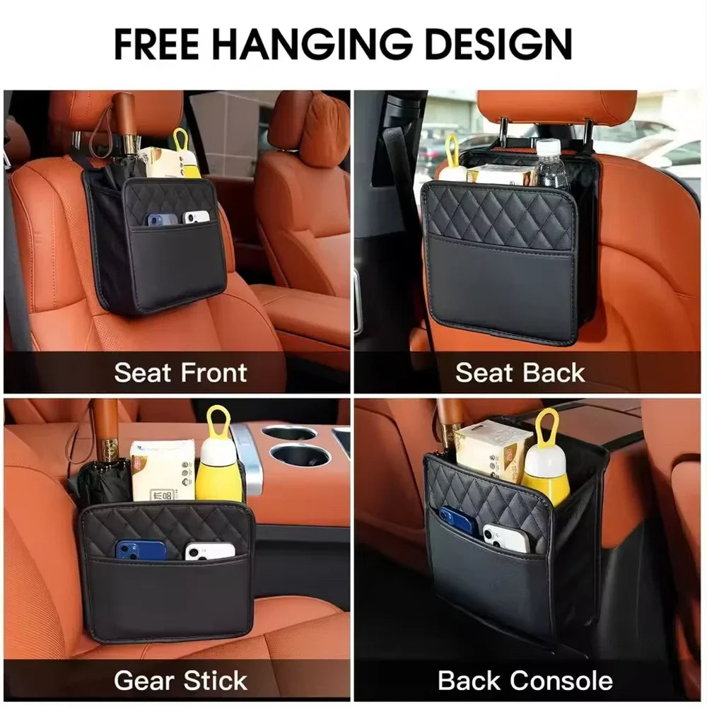 Leather Car Seat Back Organizer | Multi-Pocket & Trash Holder Car Seat Organizer Qme