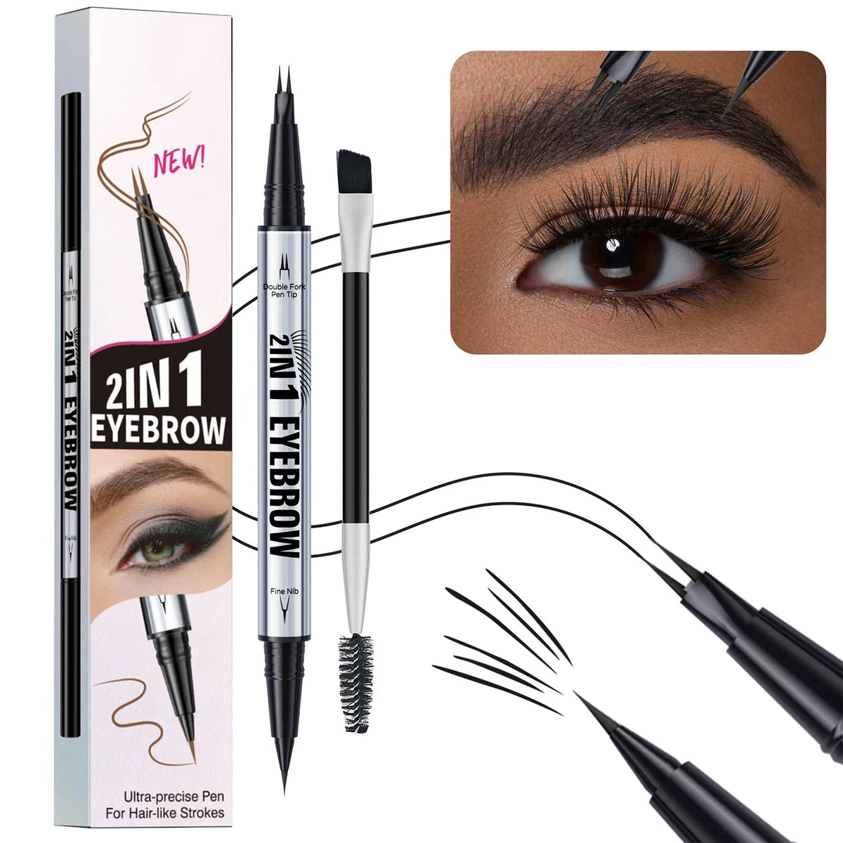 Qme Microblading Eyebrow Pen & Brush – Waterproof, 6 Shades Eyebrow Makeup Pen Qme
