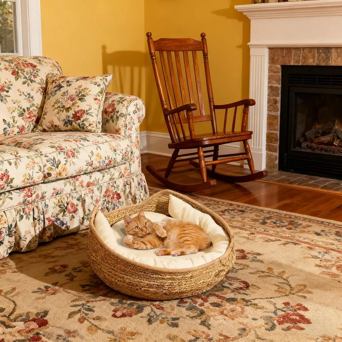 Woven Cotton Rope Round Cat Bed – All Season Pet Sleep Pillow Cat Bed Qme