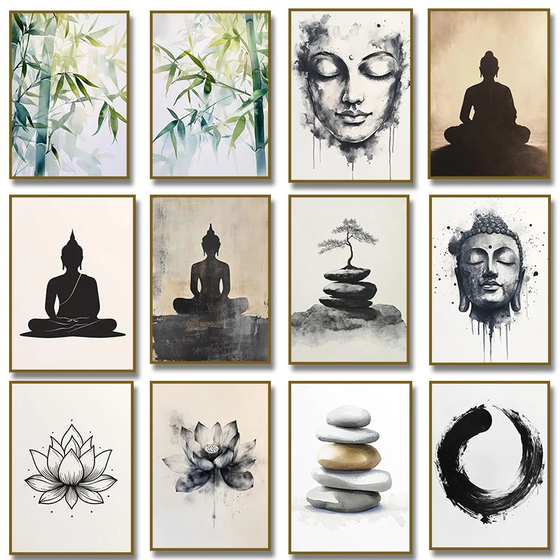 Zen Enso Buddha Lotus Canvas Print – Minimalist Wall Art Canvas Wall Art Qst