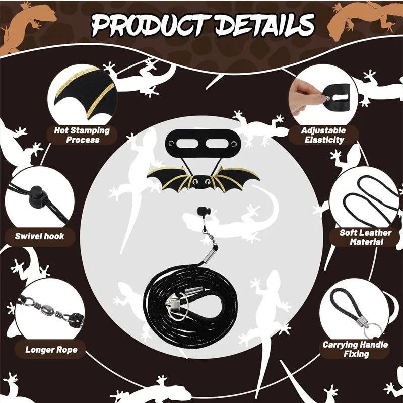 Adjustable Bearded Dragon Harness & Leash – 3 Sizes Reptile Harness Leash Qme