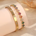 Colorful Zircon Five-Leaf Flower Stacked Bangle 18K Gold Stackable Bangle Bracelet Qme Gold A