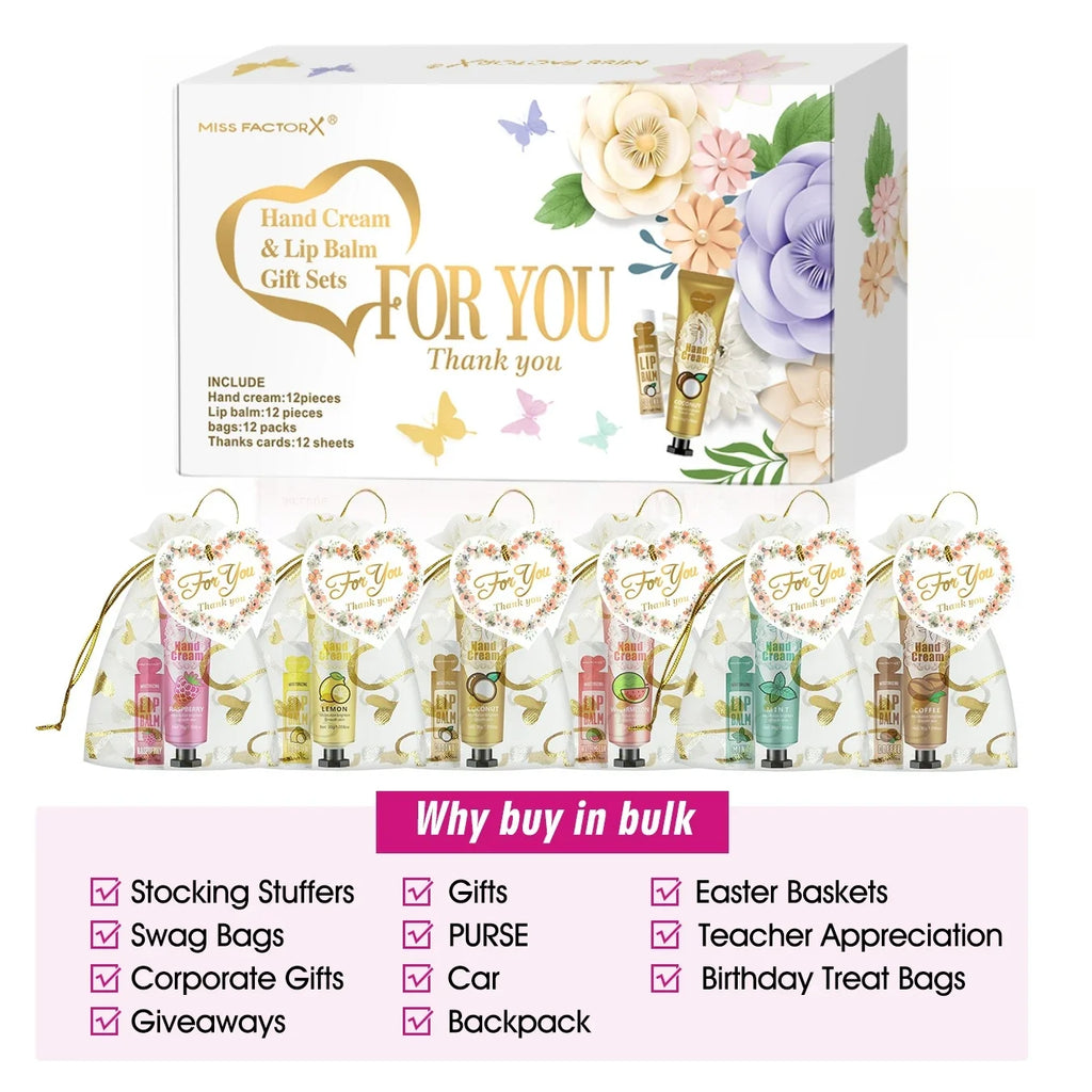 12-Piece Hand Cream & Lip Balm Gift Set | Net Bag & Card Beauty Gift Set Qme