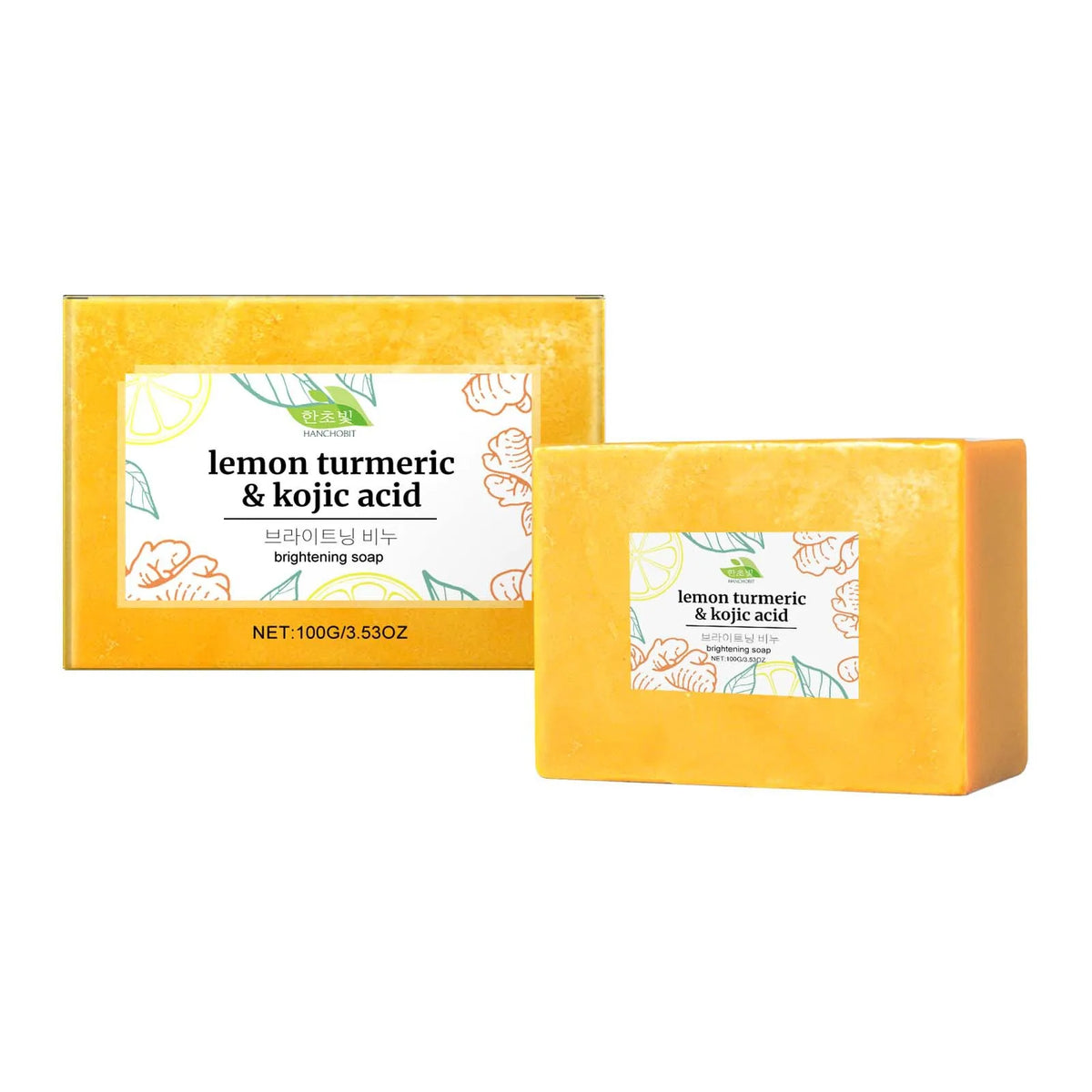 Hanchobit Lemon Turmeric Kojic Acid Brightening Soap 100g Brightening Bar Soap Qst 100g Boxed