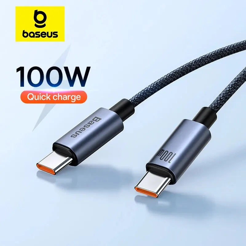 Baseus 100W USB-C to USB-C Fast Charging Cable – PD 5A Braided USB-C Charging Cable Qst