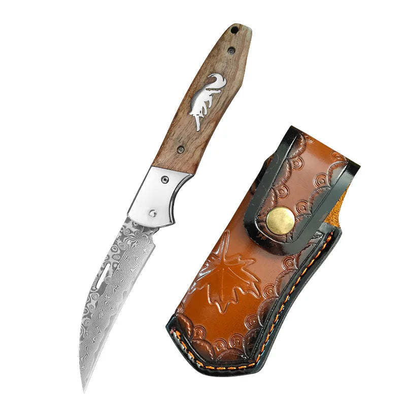 VG10 Damascus Steel Folding Paring Knife – Wood Handle Folding Paring Knife Qst Folding Knife CT