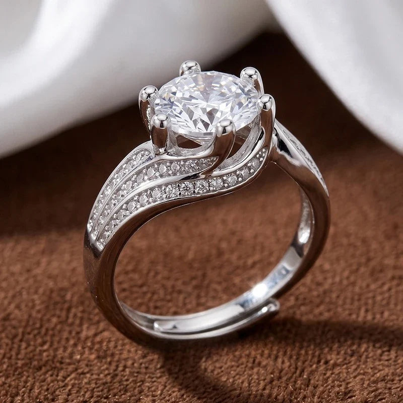 Twisted Split Shank 6 Prong Solitaire CZ Ring | Adjustable CZ Solitaire Ring Qme