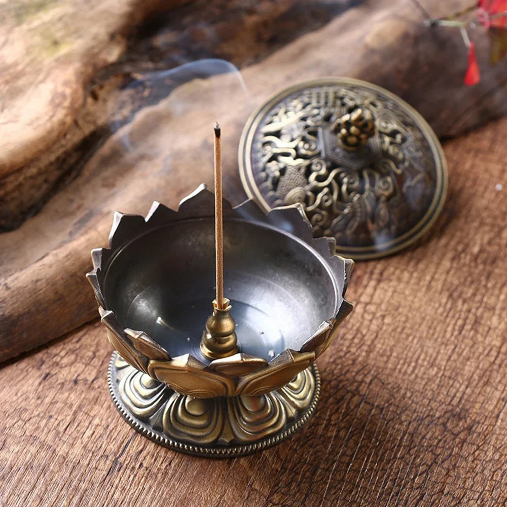 Lotus Flower Brass Incense Burner – Mini Buddha Censer Incense Burner Qme