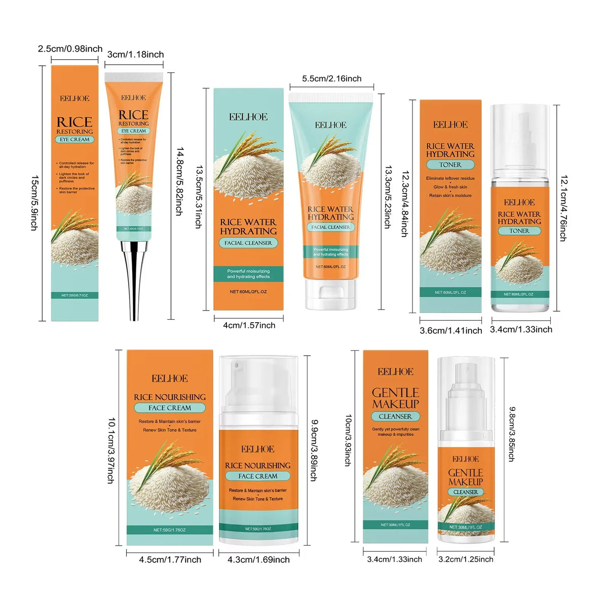 Rice Skincare 5-in-1 Brightening Makeup Remover Toner Set Skincare Gift Set Qme 5 IN 1