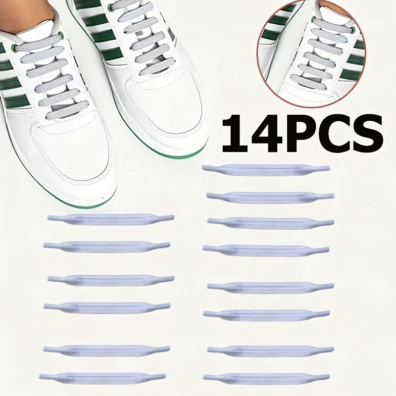 Knotless Elastic Shoelaces for Kids & Adults – 14pc No-Tie No-Tie Shoelaces Qme