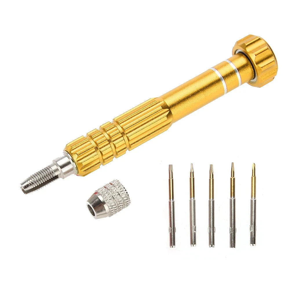 Precision Screwdriver Set – 5 Bits for Watches, Phones & Glasses Precision Screwdriver Set Qme Gold