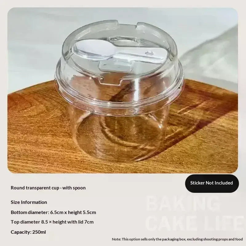 Transparent Round Pudding Cups with Lids & Spoons – 10 Pack Dessert Serving Cups Qme